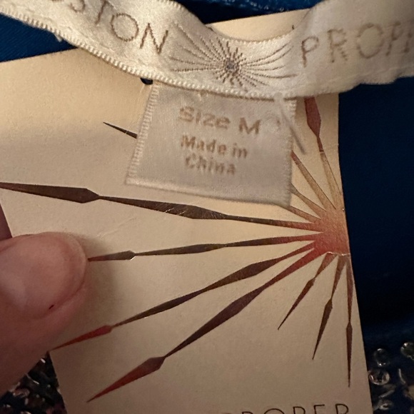 NWT M BOSTON PROPER Blue Rhinestone pleated lightweight woman tank top coastal - Picture 5 of 12